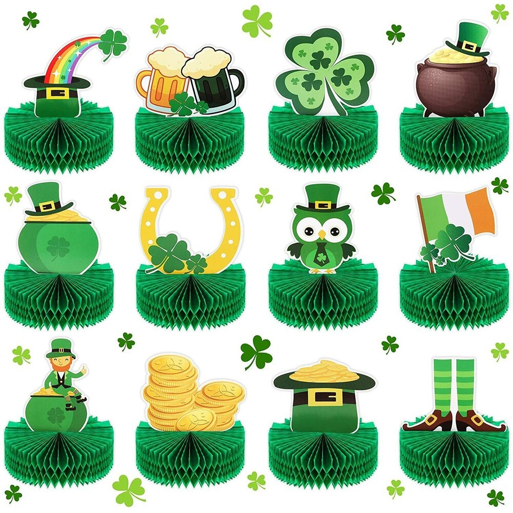 12 Pieces St. Patrick's Day 3D Honeycomb Centerpieces Saint Paddy's Day Green